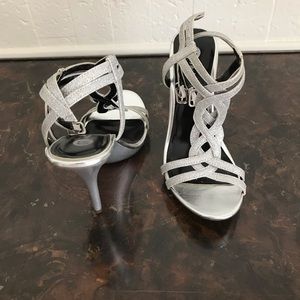 Silver high heel shoe